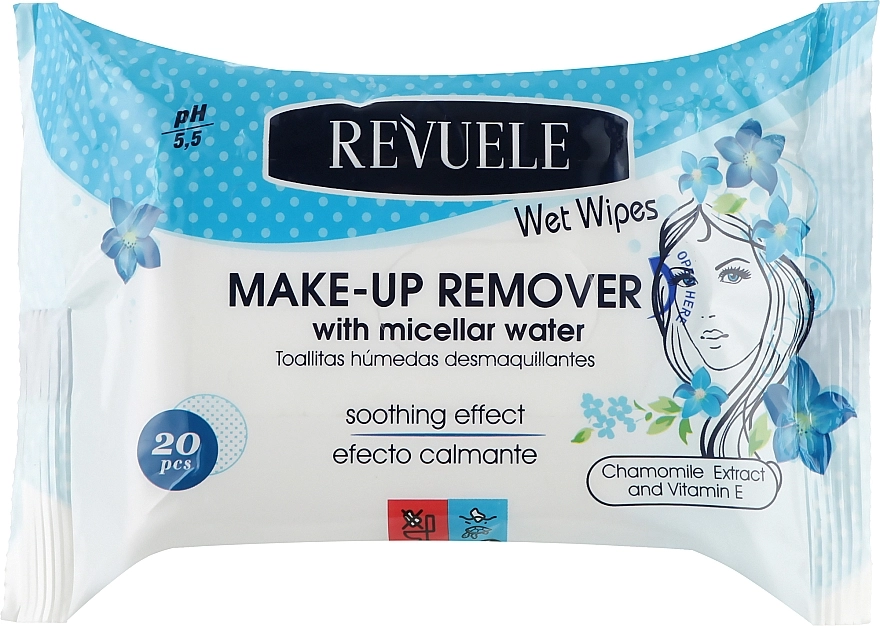 Revuele Вологі серветки для зняття макіяжу з міцелярною водою Wet Wipes Makeup Remove With Micellar Water - фото N1
