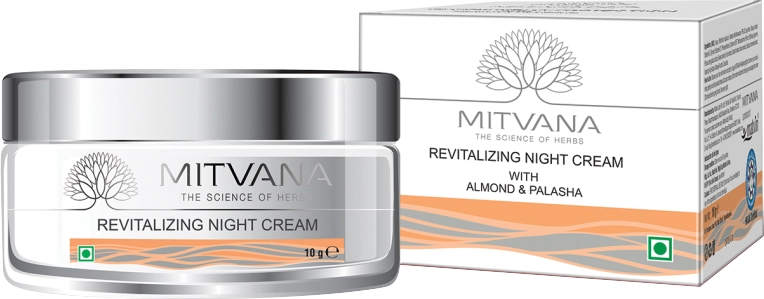Нічний відновлюючий крем для обличчя з мигдалем - Mitvana Revitalizing Night Cream with Almond & Palasha, 10 мл - фото N1
