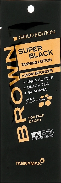 Tannymaxx Лосьйон для засмаги в солярії з бронзантами, маслом ши, тирозином та алое вера Super Black Very Dark Bronzer Lotion (пробник) - фото N1