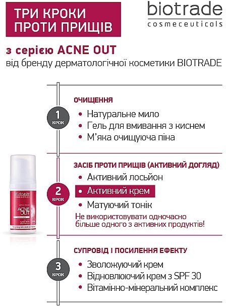 Активний крем для проблемної шкіри схильної до акне або вугрових висипів "Акне Аут" - Biotrade Acne Out Active Cream, 30 мл - фото N9