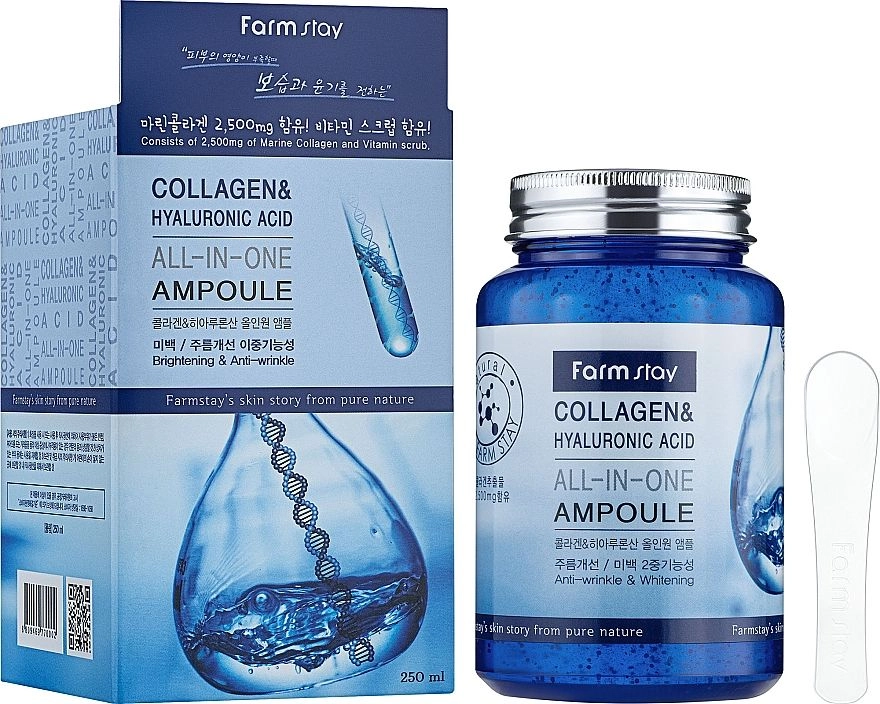 Ампульна сироватка з колагеном і гіалуроновою кислотою - FarmStay Collagen & Hyaluronic Acid All-In-One Ampoule, 250 мл - фото N1