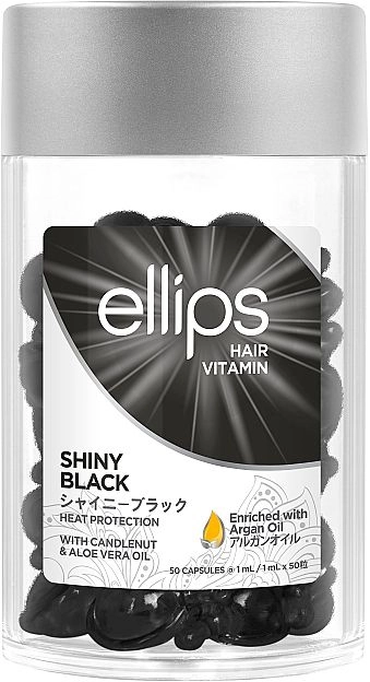 Вітаміни для волосся "Нічне сяйво" з горіховим маслом кукуї та алое вера - Ellips Hair Vitamin Shiny Black with Kemeri & Aloe Vera Oil, 50x1 мл - фото N1
