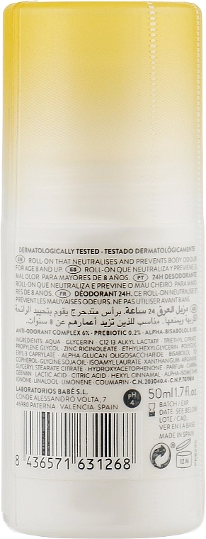 Дезодорант унісекс з пребіотиком "24 години захисту" для чутливої шкіри - BABE Laboratorios Sensitive Roll-On Deodorant, 50мл - фото N2