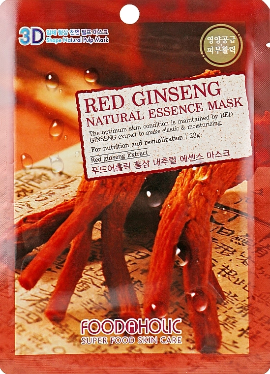 Тканинна 3D маска для обличчя "Червоний женьшень" - Foodaholic Natural Essence Mask Red Ginseng, 23 г, 1 шт - фото N1