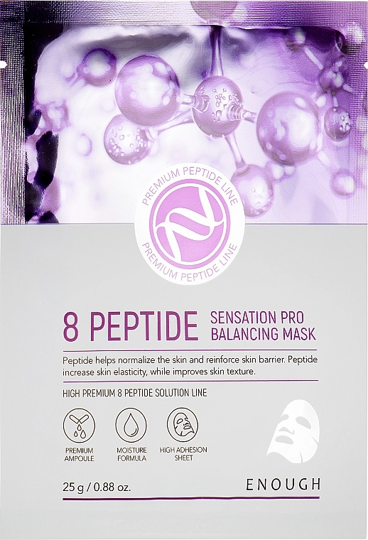Тканинна маска для обличчя з комплексом пептидів - 8 Peptide Sensation Pro Balan - Enough 8 Peptide Sensation Pro Balancing Mask Pack, 25 г, 1 шт - фото N1