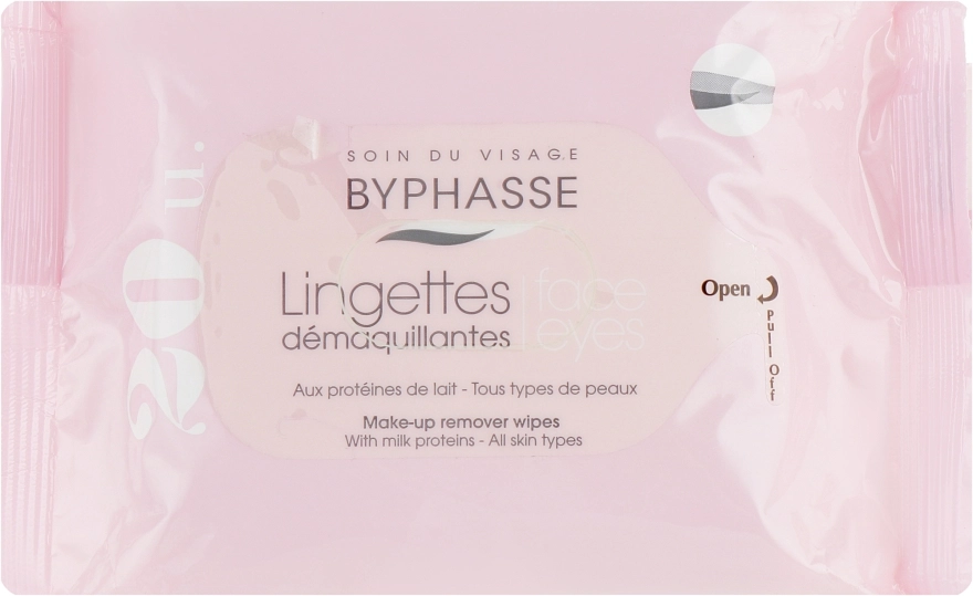 Серветки для обличчя очищуючі - Byphasse Make-up Remover Wipes Milk Proteins All Skin Types, 20 шт - фото N1