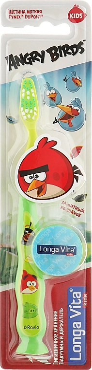 Longa Vita Зубна щітка "Angry Birds" з ковпачком, зелена - фото N1