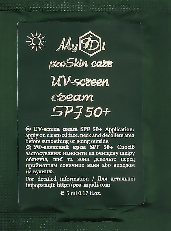 MyIdi Сонцезахисний крем для обличчя UV-Screen Cream SPF 50+ (пробник) - фото N1