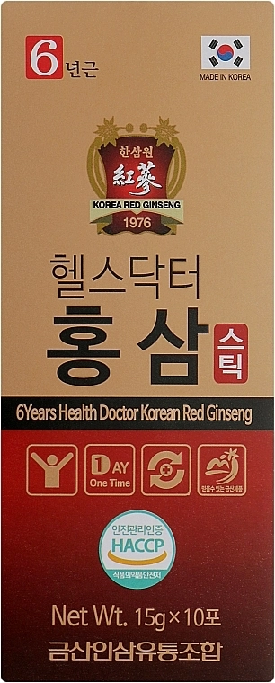 Харчова добавка "Червоний женьшень" - Skinfactory 6Years Red Ginseng Health Doctor, 15 г, 10 шт - фото N1