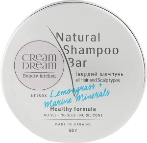 Cream Dream beauty kitchen Тонізувальний твердий шампунь "Мінерали й сіль Мертвого моря" Cream Dream Natural Shampoo Bar