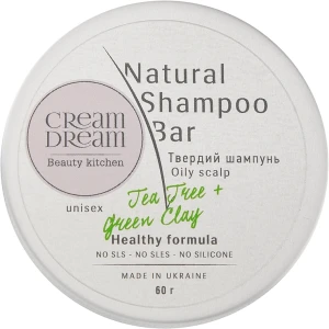 Cream Dream beauty kitchen Твердий шампунь для жирної шкіри голови із зеленою глиною Cream Dream Natural Shampoo Bar