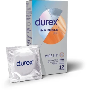 Durex Презервативи латексні з силіконовою змазкою "Ультратонкі" збільшеного розміру (ширші), 12 шт Invisible XL