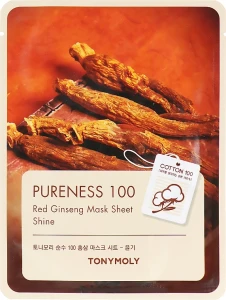 Tony Moly Тканевая маска с экстрактом красного женьшеня Pureness 100 Red Ginseng Mask Sheet, 21ml
