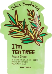Листова маска для обличчя із зеленим чаєм - Tony Moly I'm Real Tea Tree Mask Sheet, 21 г