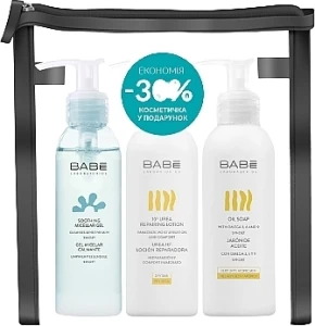 BABE Laboratorios Набір для обличчя й тіла "Очищення та зволоження" (mic/gel/90ml + lot/100ml + soap/100ml + bag)
