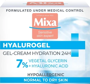 Mixa Зволожуючий крем-гель для нормальної та чутливої шкіри обличчя з гіалуроновою кислотою і гліцерином Hydrating Hyalurogel Intensive Hydration