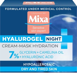 Mixa Нічний крем-маска для відновлення чутливої шкіри обличчя з гліцерином і гіалуроновою кислотою Hyalurogel Hyalurogel Night Hydrating Cream-Mask - Hyalurogel Hyalurogel Night Hydrating Cream-Mask