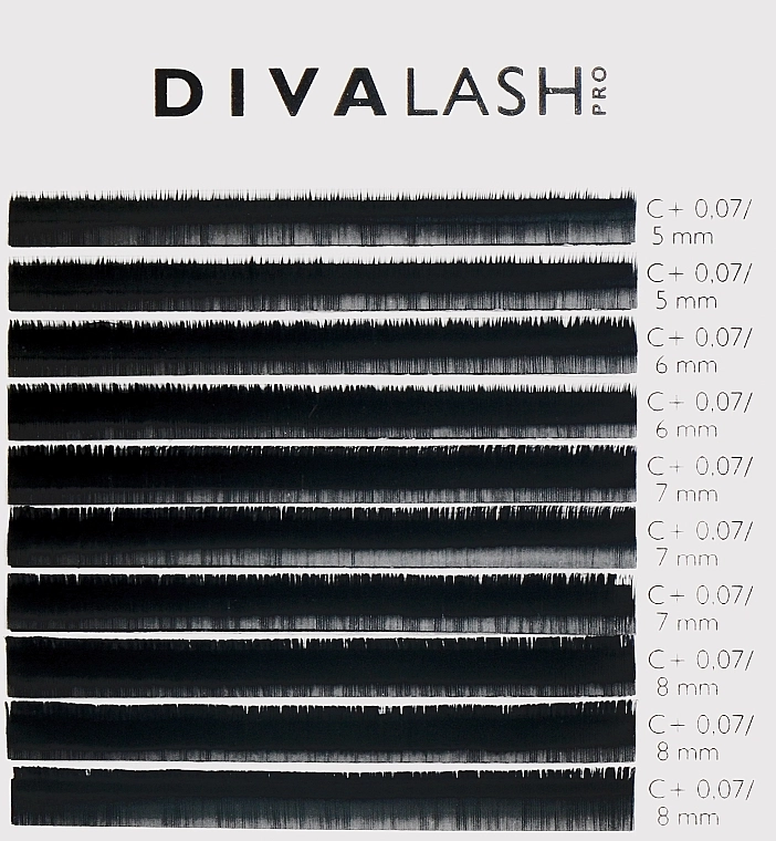 Divalashpro Вії для нарощування С+ 0.07 (5-8мм), 10 ліній - фото N1