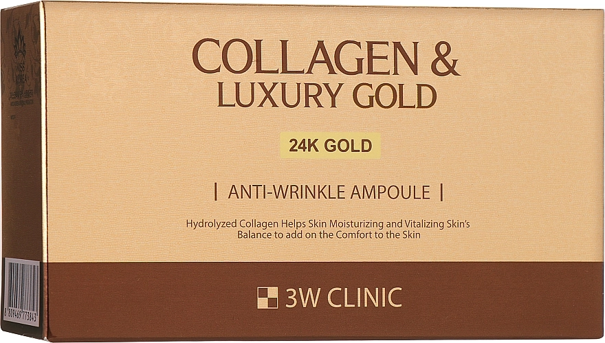 3W Clinic Антивікова сироватка для обличчя із золотом і колагеном Collagen & Luxury Gold Anti-Wrinkle Ampoule - фото N1