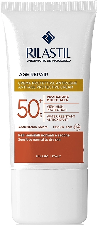 Rilastil Антивозрастной солнцезащитных крем для лица с SPF 50 Sun System Age Repair SPF50+ Crema Solare Viso - фото N1