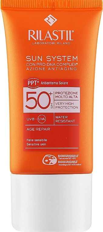 Rilastil Антивозрастной солнцезащитных крем для лица с SPF 50 Sun System Age Repair SPF50+ Crema Solare Viso - фото N2