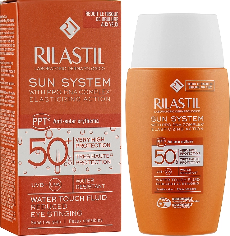 Rilastil Увлажняющий солнцезащитный флюид для лица на водной основе с SPF 50 Sun System Fluide Water Touch SPF 50+ - фото N3