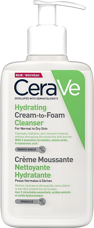 CeraVe Зволожувальна крем-пінка для вмивання Hydrating Cream To Foam Cleanser For Normal To Dry Skin - фото N1