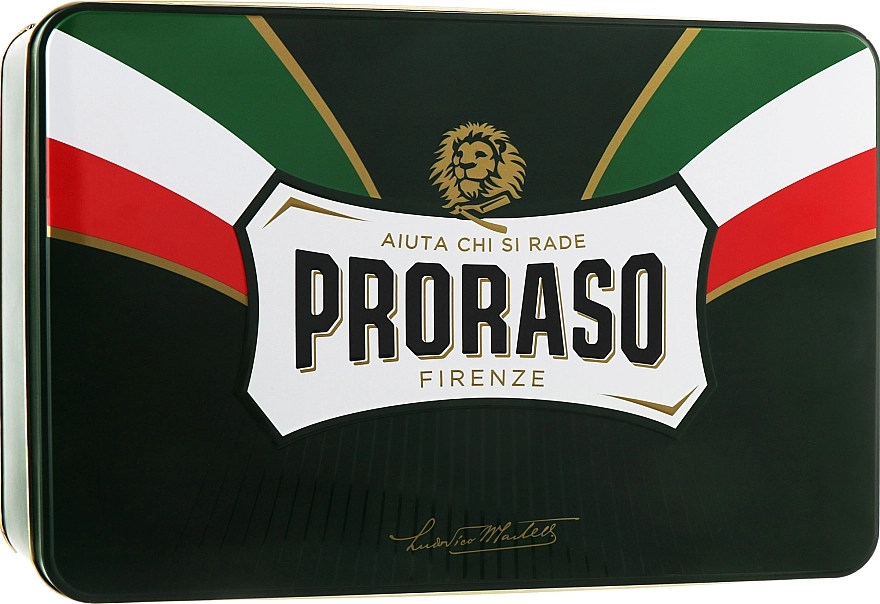 Proraso Набір Classic Full Shaving Metal Box (cr/100ml + sh/cr/150ml + ash/cr/100ml + brush + glass) - фото N1