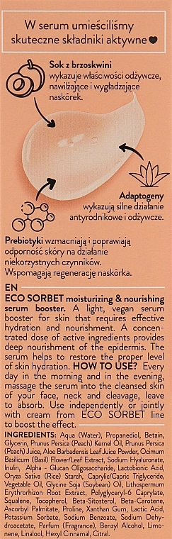 Зволожуюча та поживна сироватка для обличчя - Bielenda Eco Sorbet Moisturizing & Nourishing Serum Booster, 30 мл - фото N3