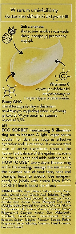 Bielenda Сыворотка-бустер для лица с кислотами Eco Sorbet Pineapple Acids Aha 3,5% Witamina C Face Serum - фото N3