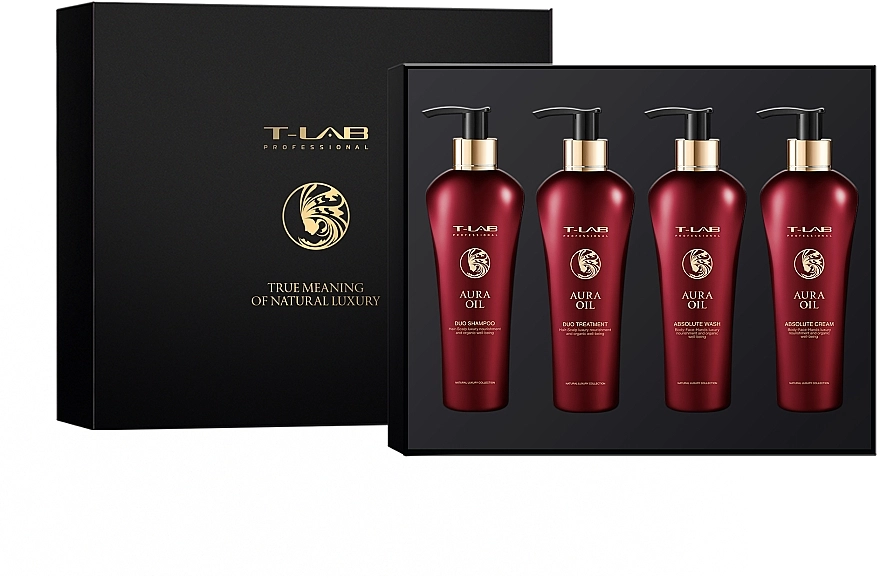 T-LAB Professional Набор Aura Oil (h/cond/300ml + h/shm/300ml + b/wash/300ml + b/cream/300ml) - фото N1