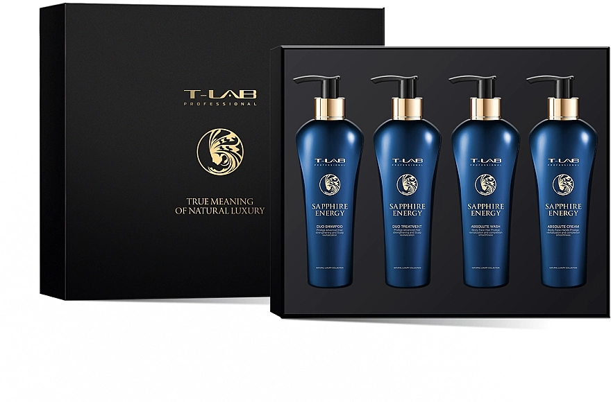 T-LAB Professional Набір Sapphire Energy (h/cond/300ml + h/shm/300ml + b/wash/300ml + b/cream/300ml) - фото N1