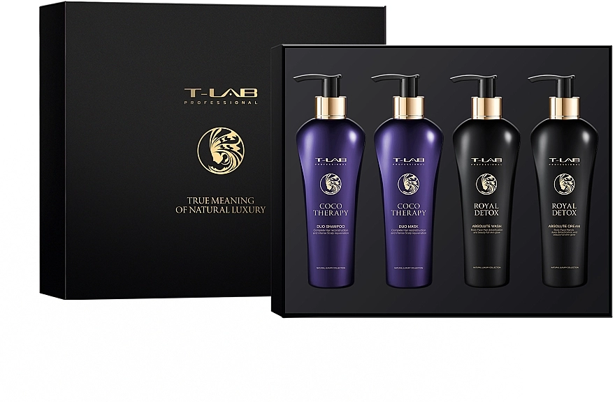 T-LAB Professional Подарочный набор Royal Detox Coco Therapy Love Set (wash/300ml + cr/300ml + shmp/300ml + mask/300ml) - фото N1