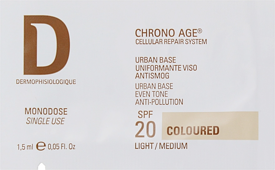 Dermophisiologique Защитный тональный крем "Антисмог" Chrono Age Urban Base Antismog SPF 20 Colored (пробник) - фото N1