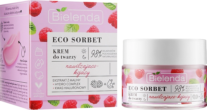 Крем для обличчя з екстрактом малини - Bielenda Eco Sorbet Moisturizing & Soothing Face Cream, 50 мл - фото N2