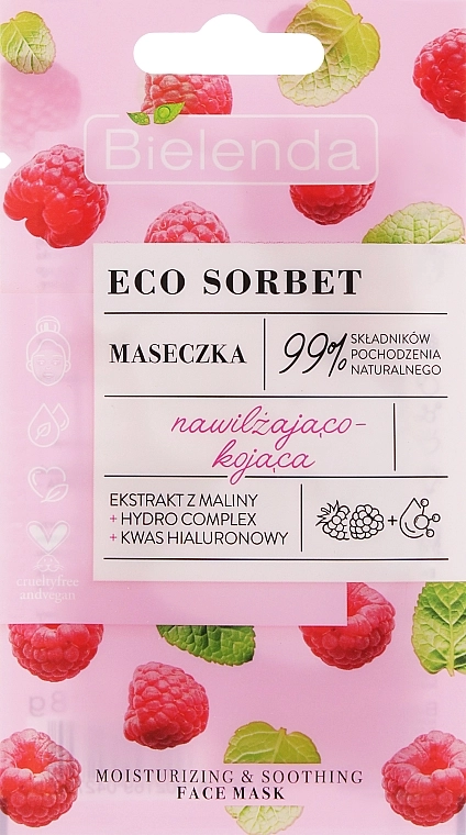 Маска для лица с экстрактом малины - Bielenda Eco Sorbet Moisturizing & Soothing Face Mask, 8 г - фото N1