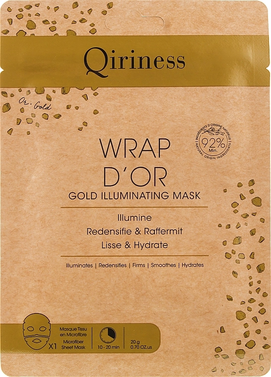 Qiriness Маска ліфтингова гідрогелева з 24к золотом, натуральна формула Wrap d’Or Gold Illuminating Mask - фото N1