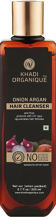 Khadi Organique Натуральний аюрведичний шампунь від випадання та для росту волосся "Червона цибуля й арганова олія" без сульфатів Onion Argan Hair Cleanser - фото N1
