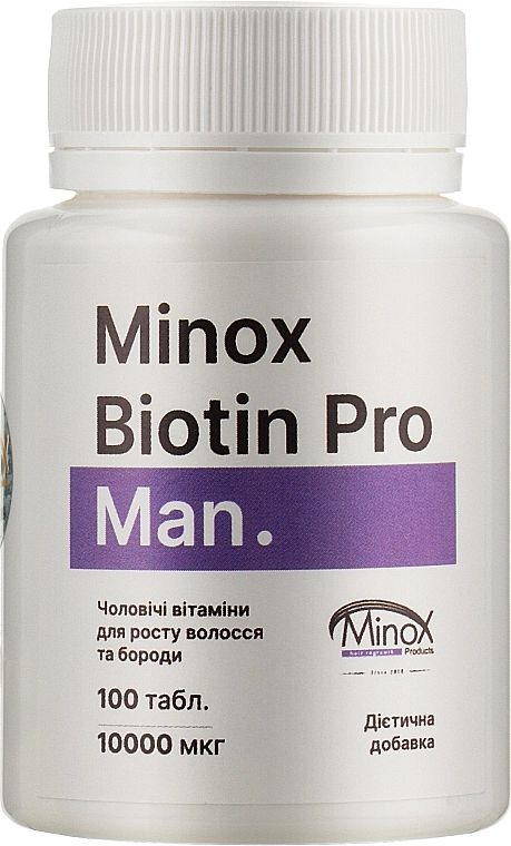 MinoX Чоловічі вітаміни для росту волосся та бороди Biotin Pro Man - фото N1