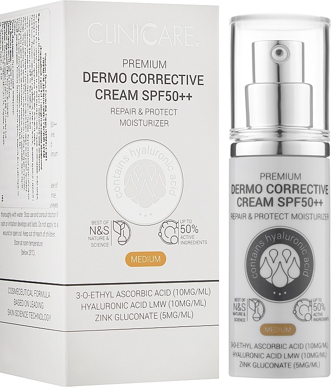 ClinicCare Корректирующий крем 5-в-1 с саморегулирующимся пигментом Premium Dermo Corrective Cream SPF50++ - фото N2