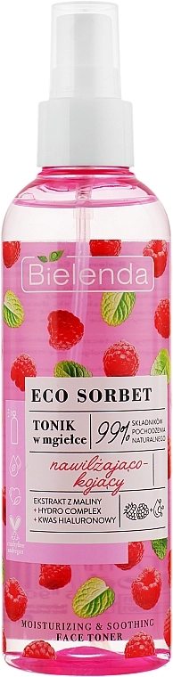 Тонік-спрей для обличчя з екстрактом малини - Bielenda Eco Sorbet Moisturizing & Soothing Face Toner, 200 мл - фото N1