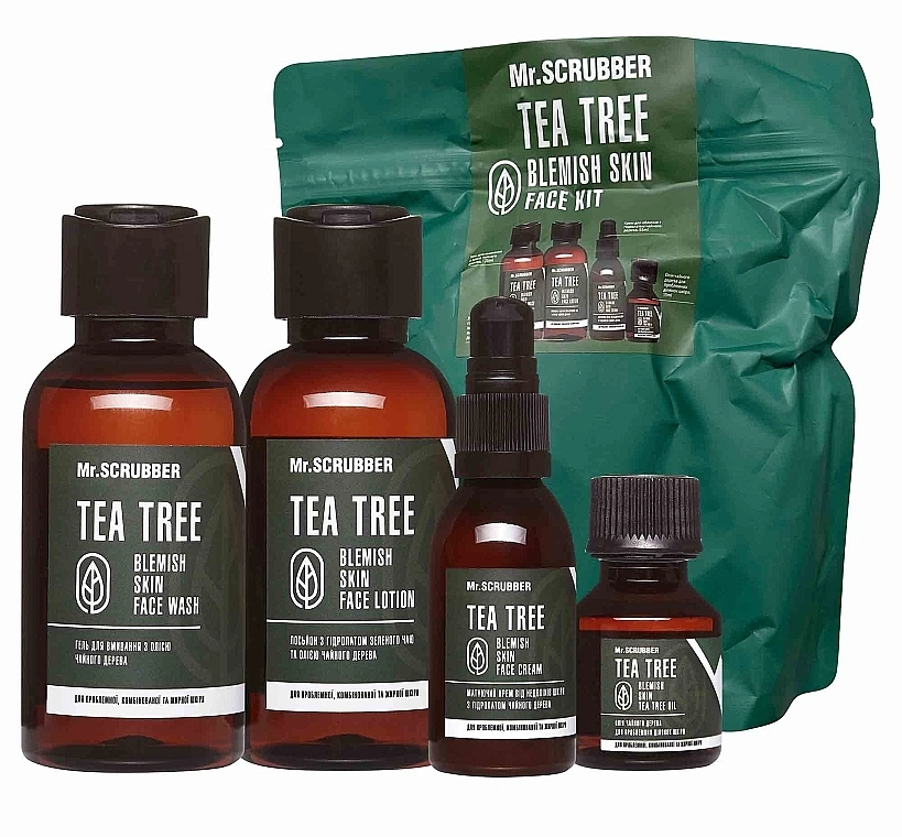 Mr.Scrubber Набор для лица Tea Tree Skin Treatment (gel/125ml + lot/125ml + cr/55ml + oil/15ml + bag) - фото N1