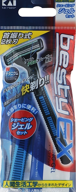 Kai Одноразовий станок для гоління, 2 леза + сашет гелю для гоління Dispo Razor Besty EX - фото N1