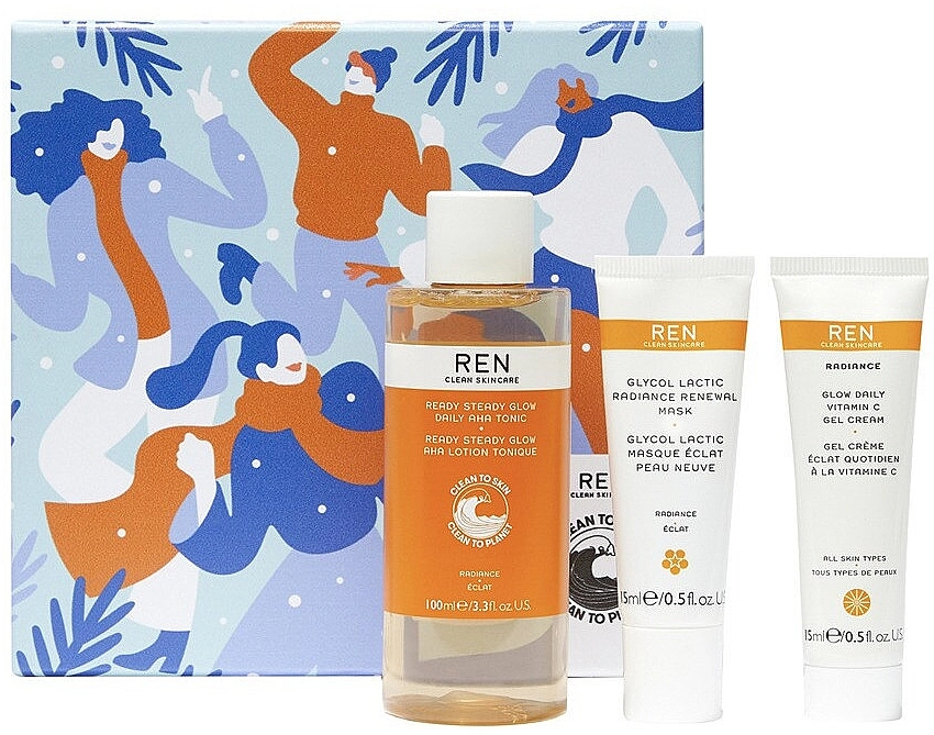 REN Набор "Сияние и уход" Radiance Glow (f/tonic/100ml + f/cr/15ml + f/mask/15ml) - фото N1