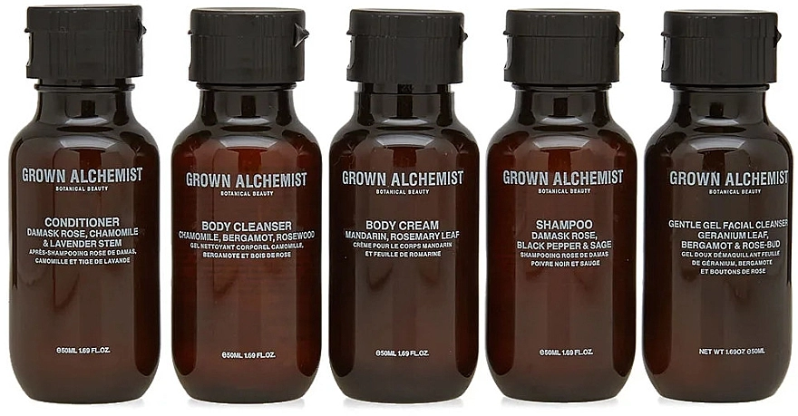 Grown Alchemist Набор Travel Kit (b/cr/30ml + h/cr/20ml + f/exfol/20ml + f/cr/12ml + f/gel/50ml + sh/gel/50ml + shm/50ml + cond/50ml) - фото N6