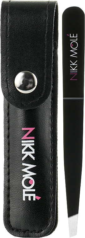 Nikk Mole Пінцет для брів класичний з чохлом, чорний - фото N1