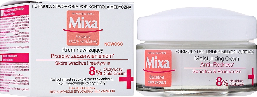 Mixa Зволожувальний і живильний крем для чутливої шкіри обличчя Anti-Redness Moisturizing Cream 8% Nourishing Cold Cream - фото N2