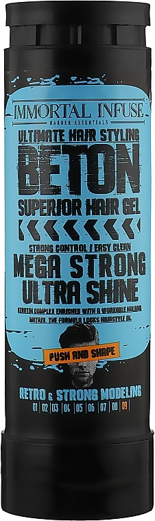 Immortal Гель для укладки волос "Мега сильный и ультра сияющий" Infuse Beton Mega Strong Ultra Shine Superior Hair Gel - фото N1