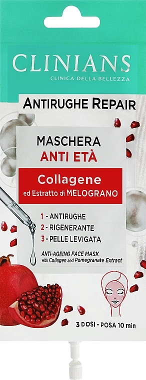 Clinians Антивікова маска з гранатом Anti-Ageing Face Mask With Collagen & Pomegranate - фото N1