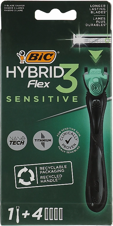 BIC Бритва Flex 3 Hybrid Sensitive c 4 змінними касетами - фото N1